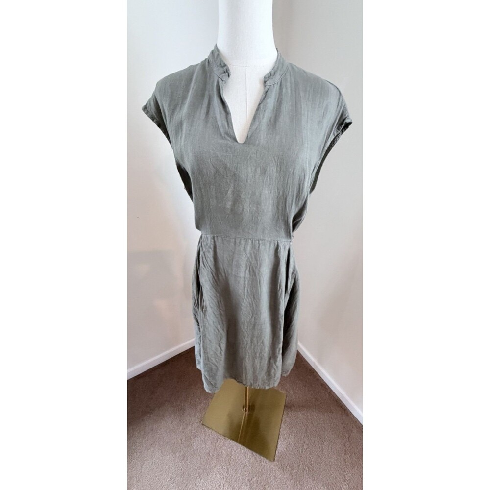 Martina Innocenti Italy Linen Tunic Dress XL Green Belted Lagenlook Boho FLAW